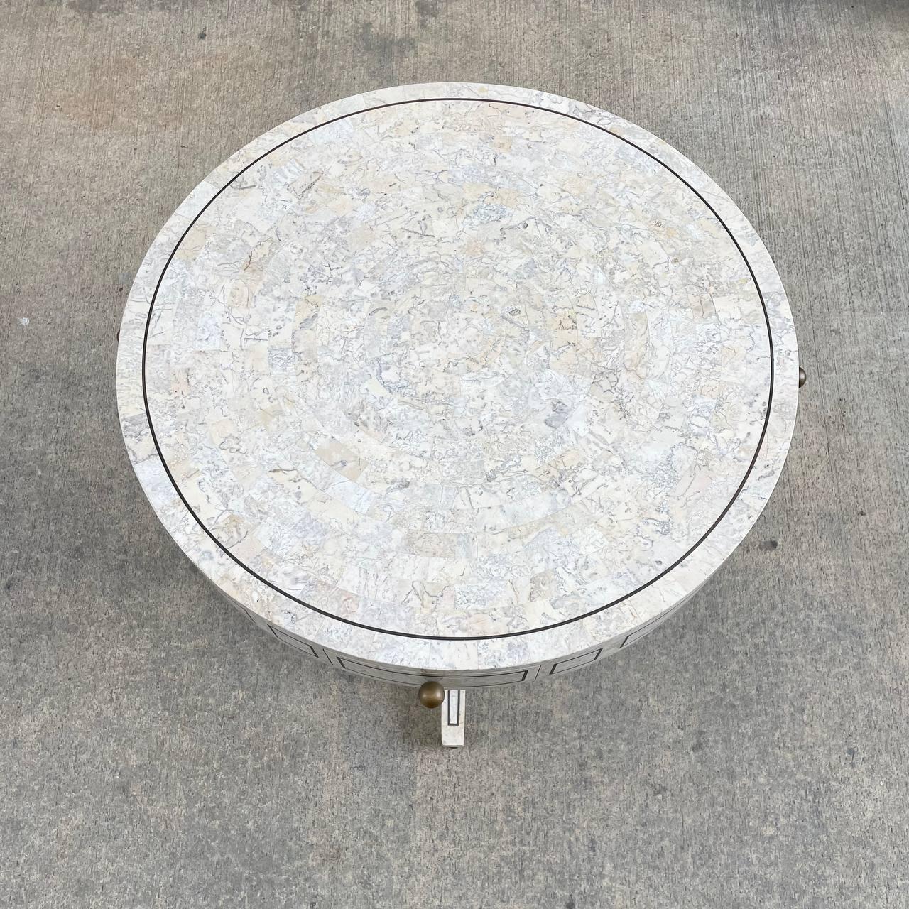 Vintage Tessellated Pedestal Drum Table by Maitland Smith In Good Condition For Sale In Los Angeles, CA