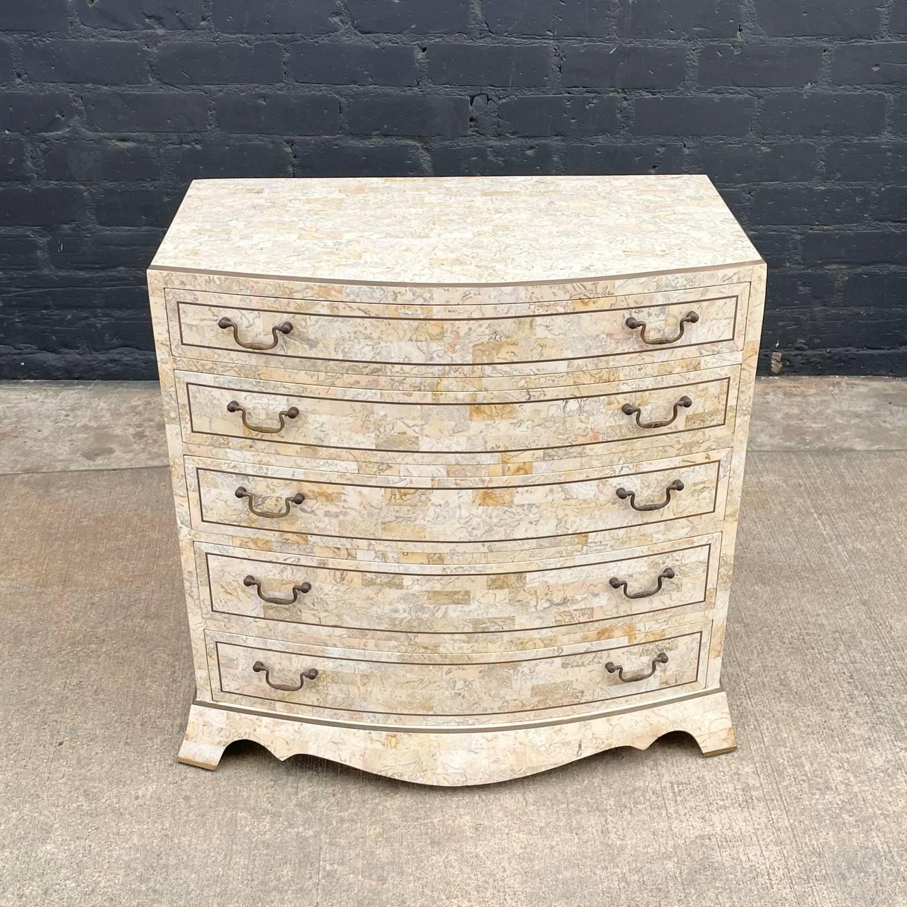 Vintage Tessellated Pedestal Drum Dresser by Maitland Smith In Good Condition For Sale In Los Angeles, CA