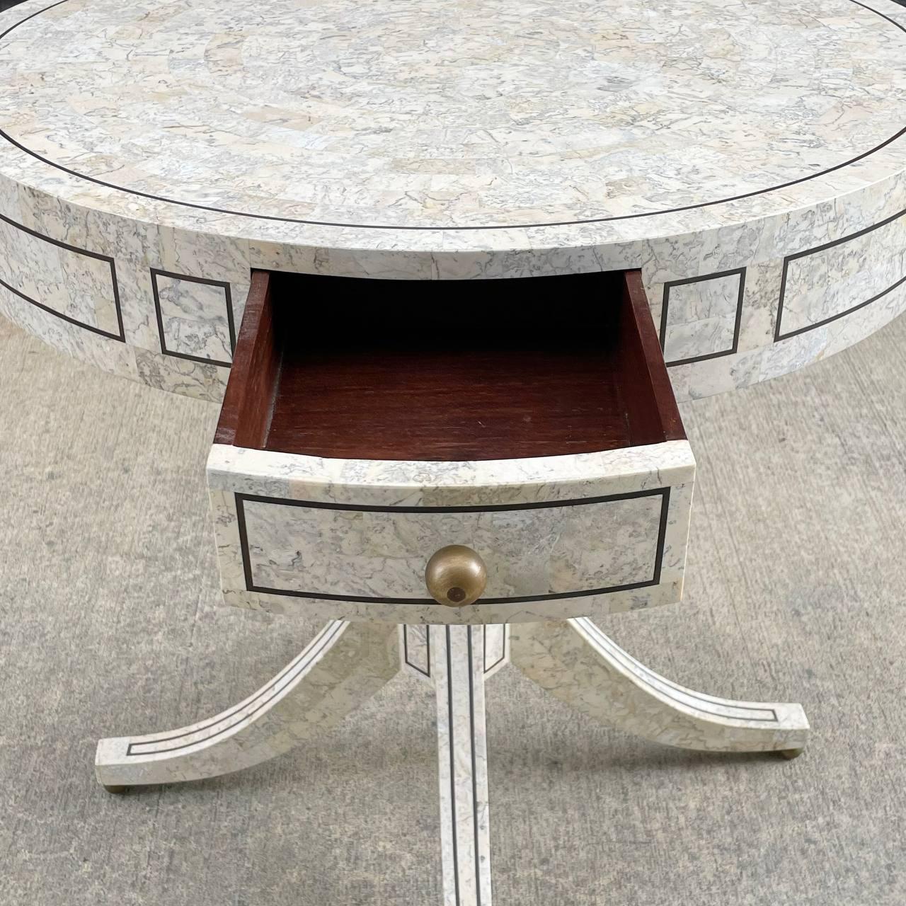 Mid-20th Century Vintage Tessellated Pedestal Drum Table by Maitland Smith For Sale