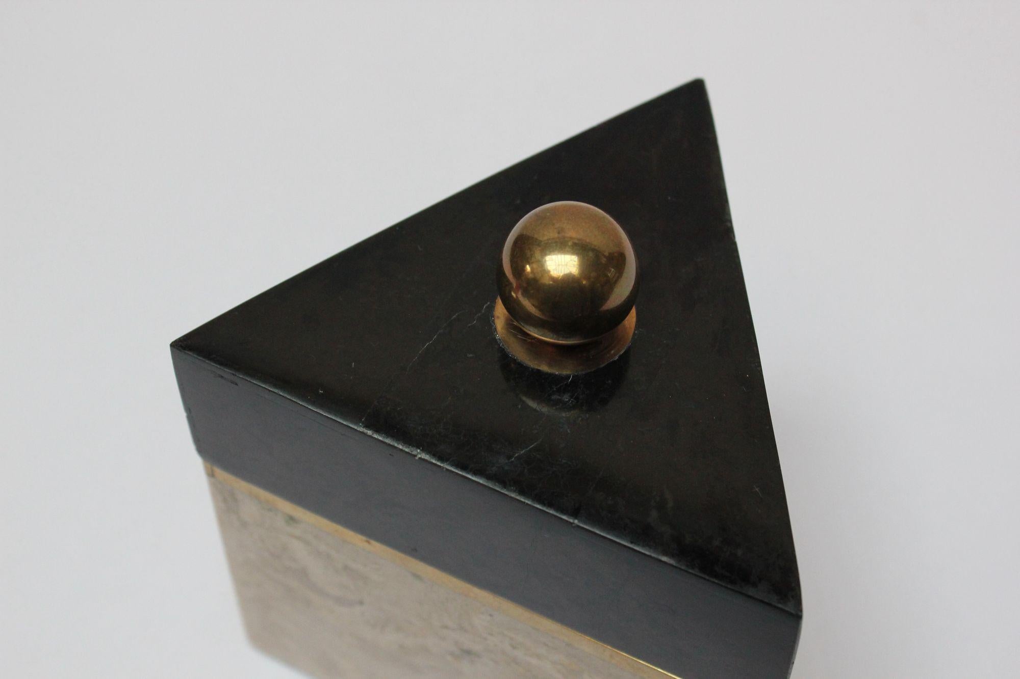 Vintage Tessellated Stone and Brass Triangular Box Attributed to Maitland Smith 5