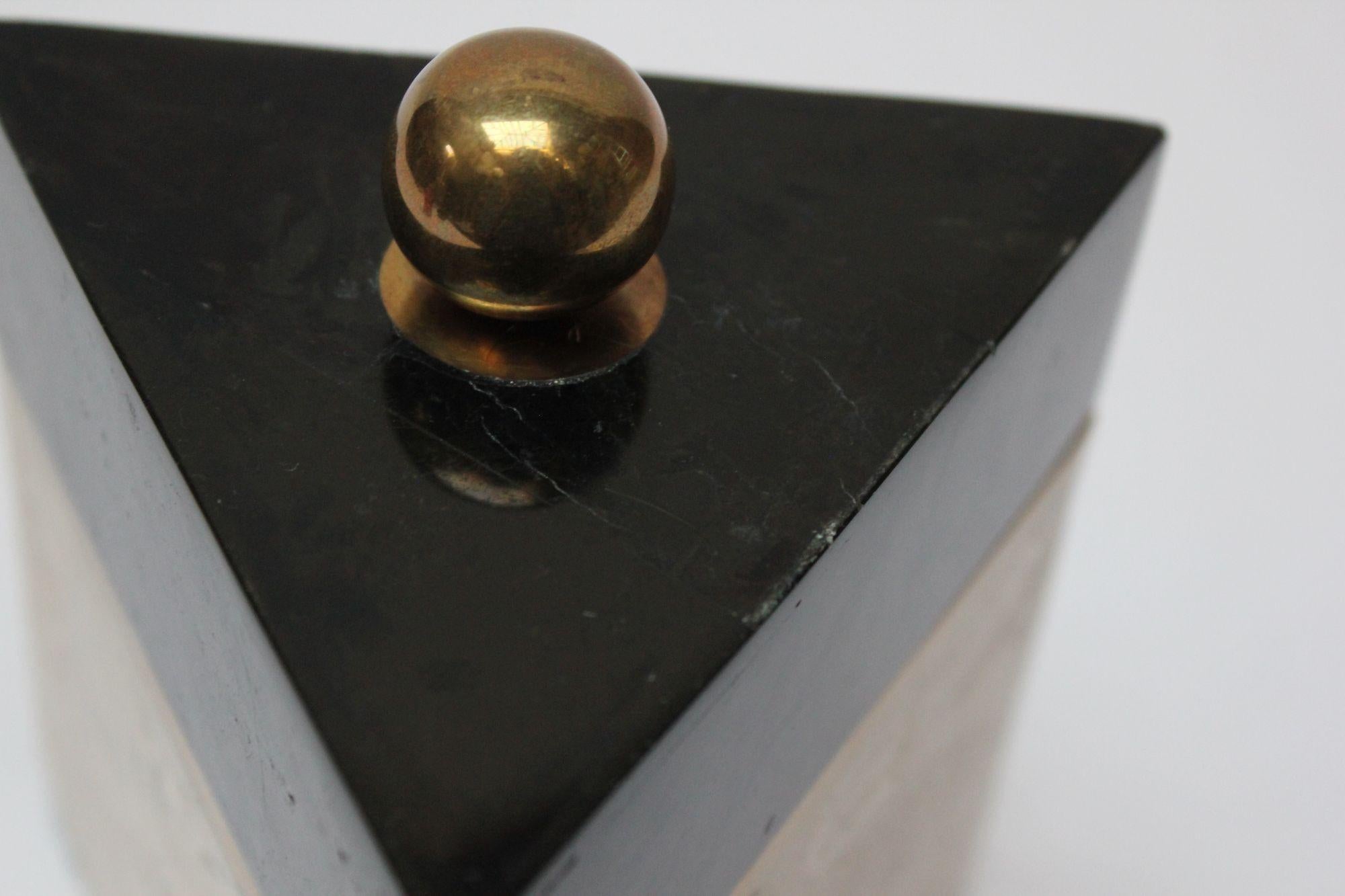 Vintage Tessellated Stone and Brass Triangular Box Attributed to Maitland Smith 6