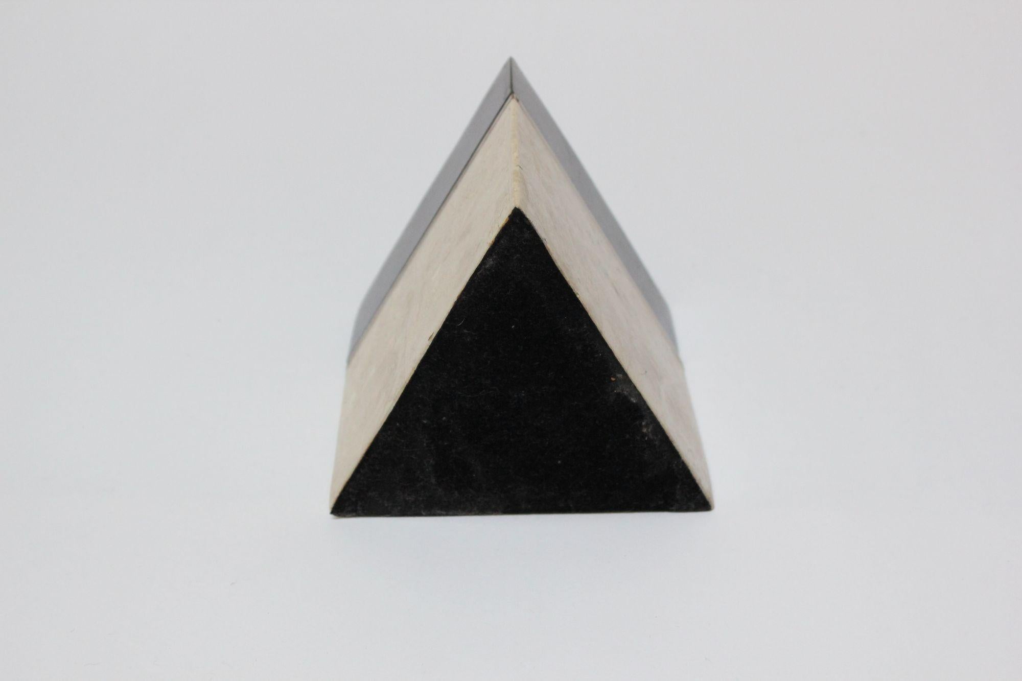 Late 20th Century Vintage Tessellated Stone and Brass Triangular Box Attributed to Maitland Smith