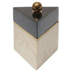Vintage Tessellated Stone and Brass Triangular Box Attributed to Maitland Smith