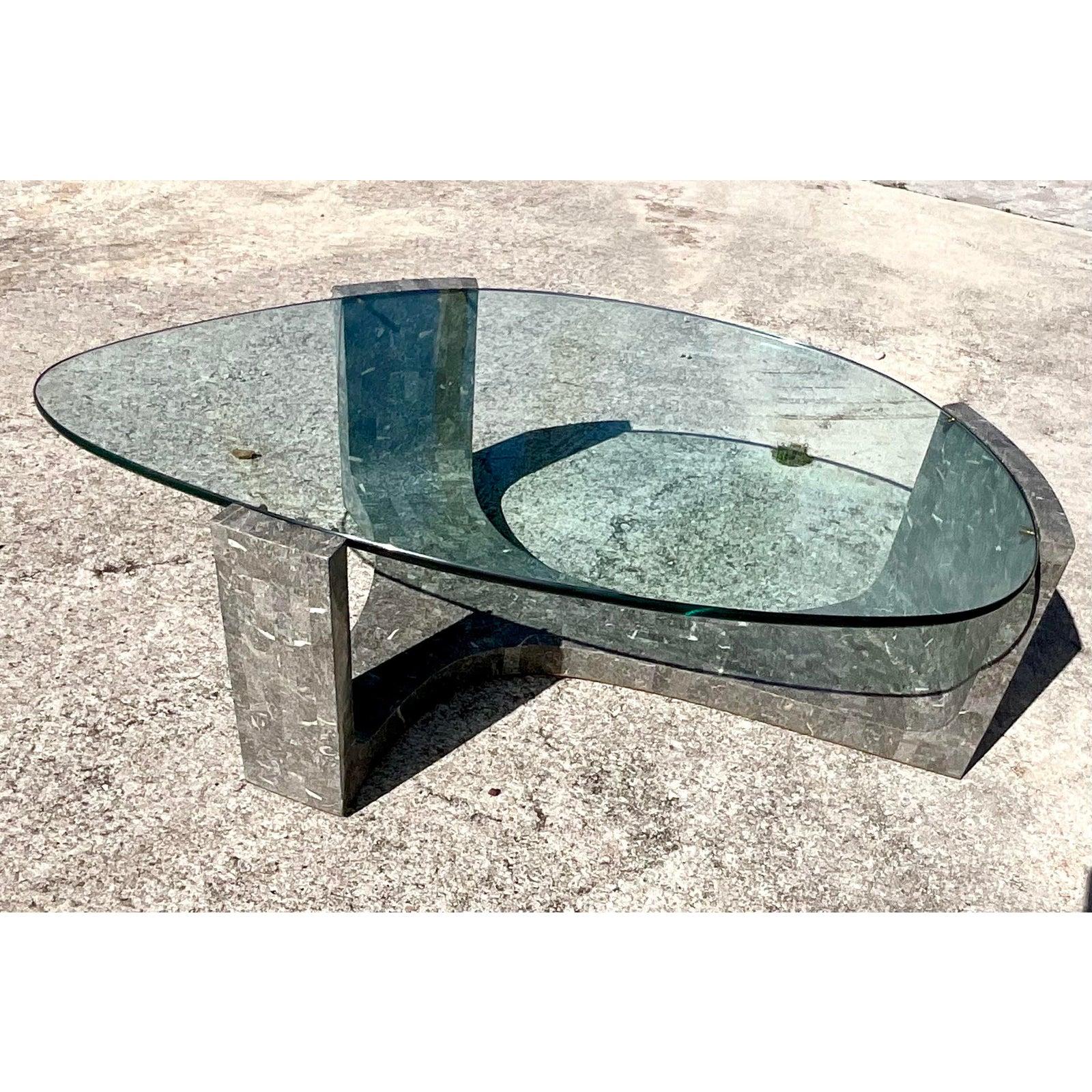 Vintage Tessellated Stone Coffee Table After Maitland Smith In Good Condition In west palm beach, FL
