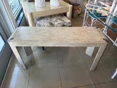Vintage Tessellated Stone Console Sofa Table Brass Inlay Maitland Smith Style