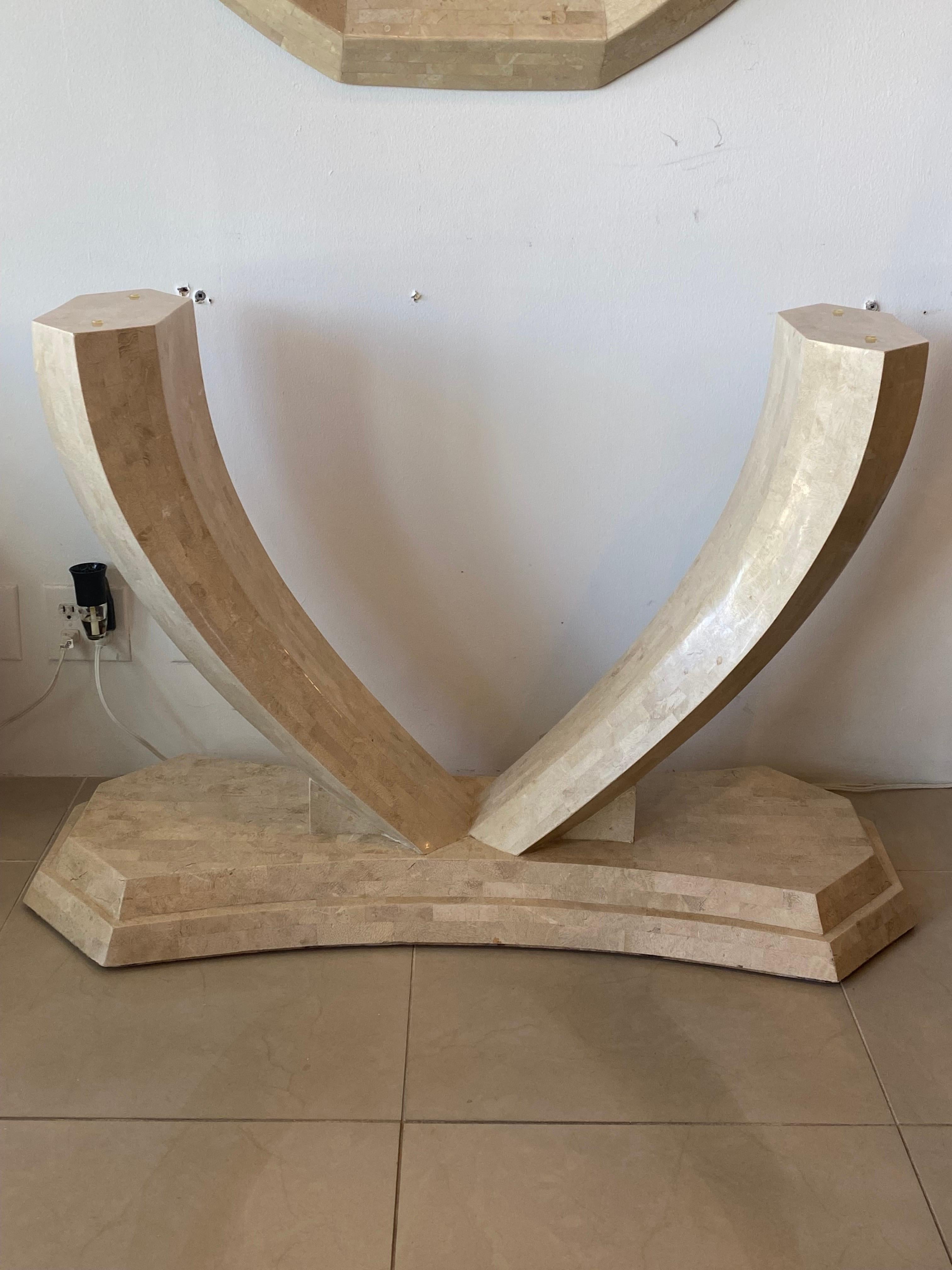 Vintage Maitland Smith Tessellated Stone Console Table & Wall Mirror 8