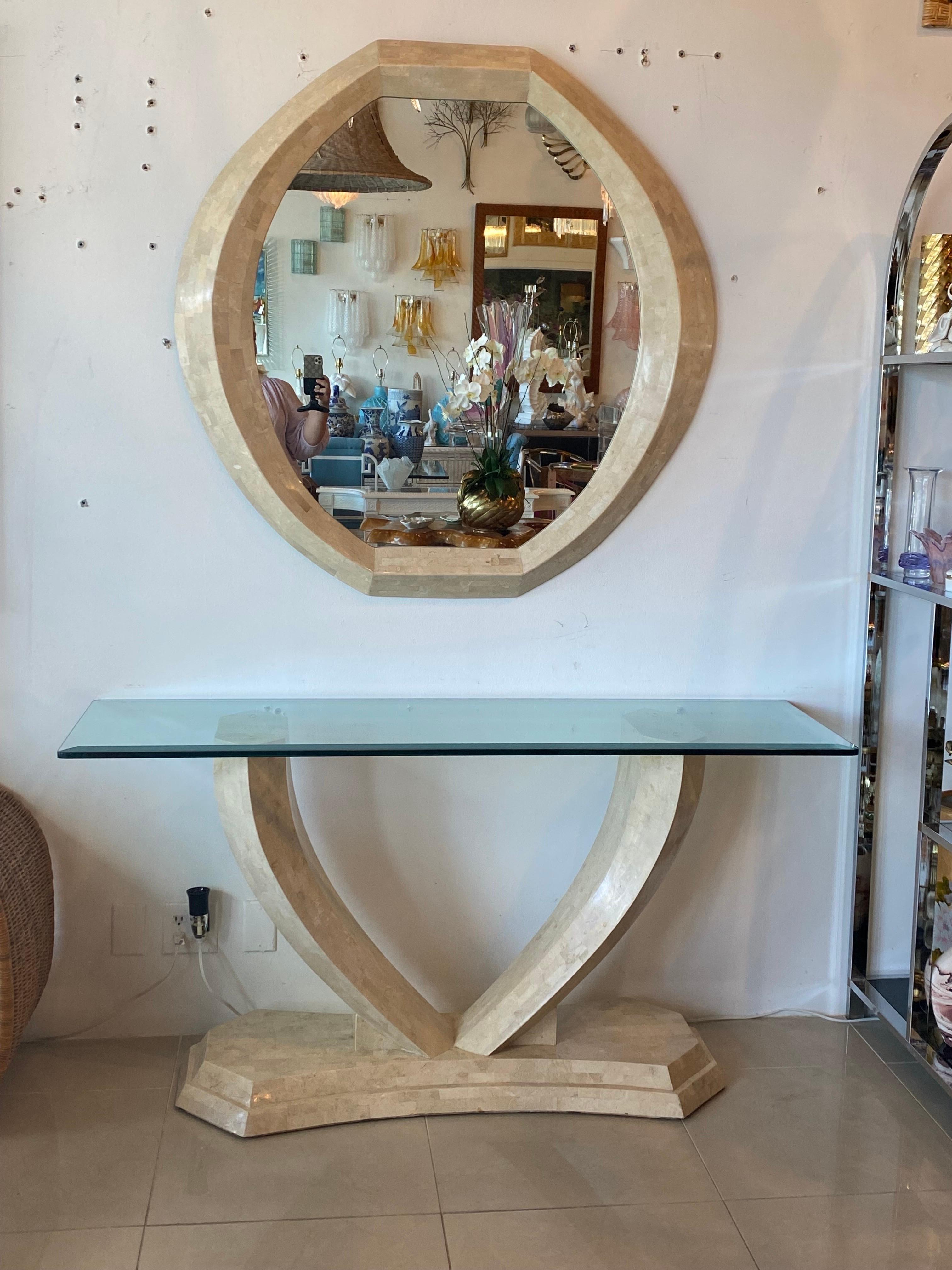 Vintage Maitland Smith Tessellated Stone Console Table & Wall Mirror 10
