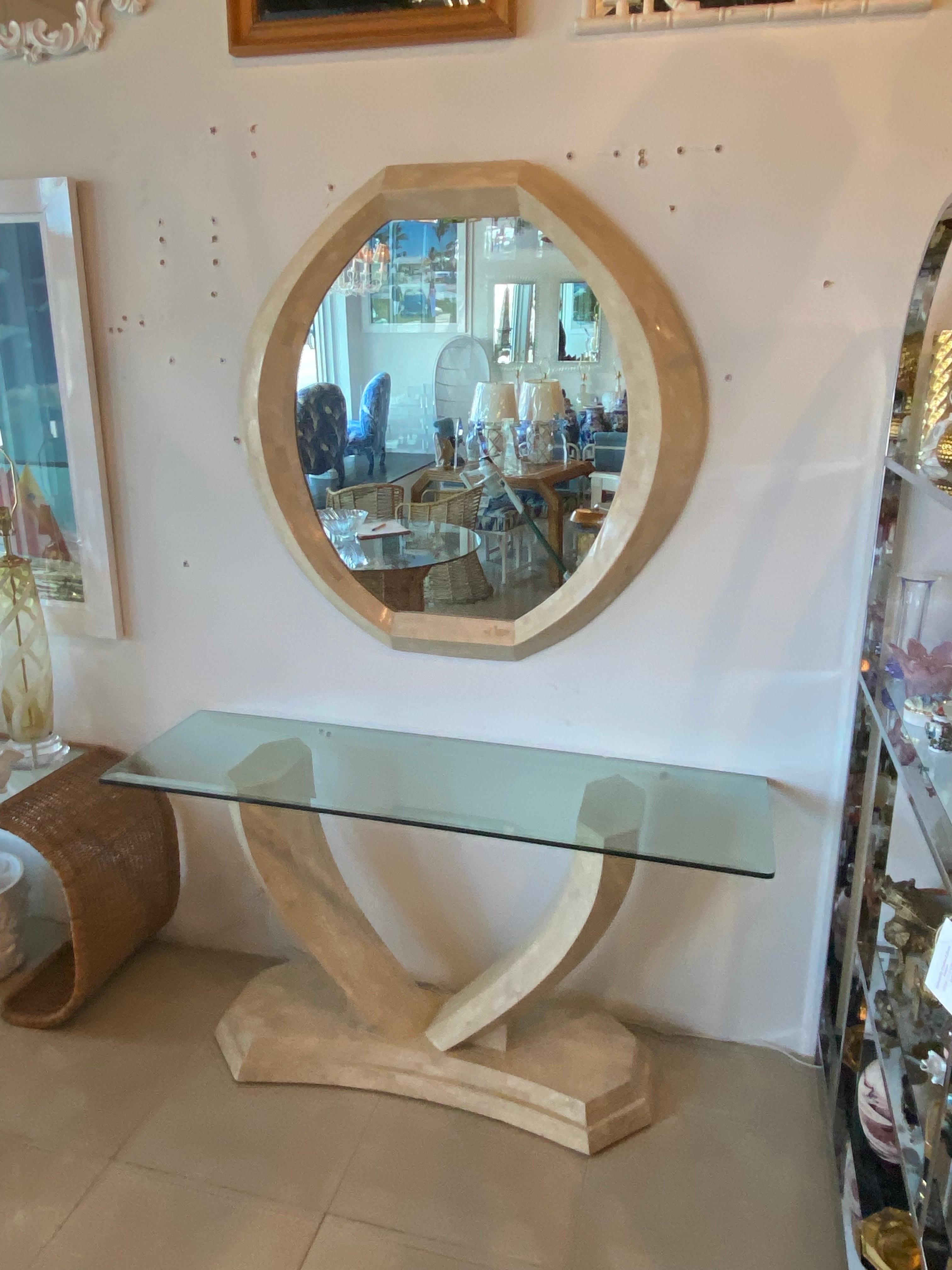Philippine Vintage Maitland Smith Tessellated Stone Console Table & Wall Mirror