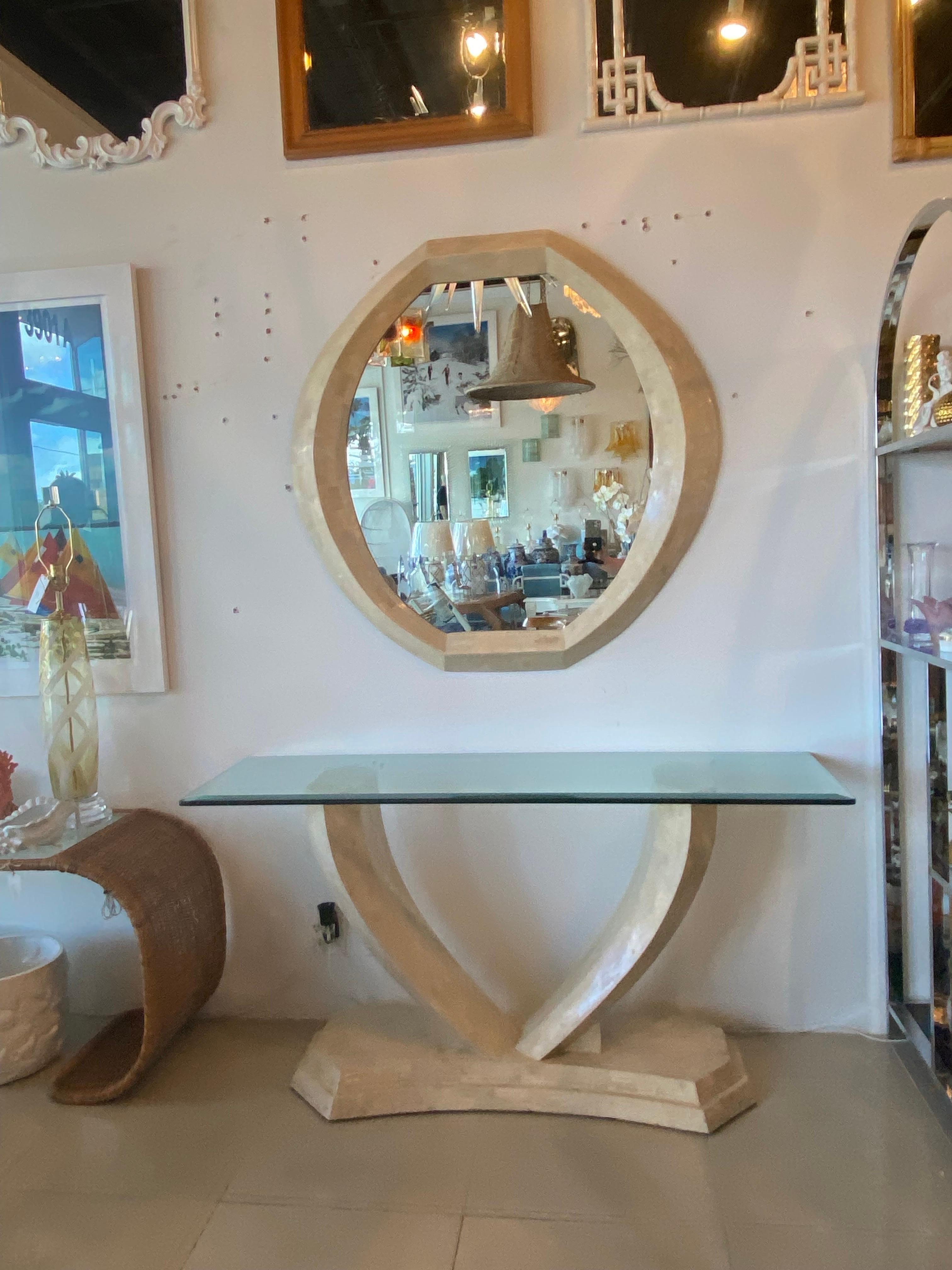 Vintage Maitland Smith Tessellated Stone Console Table & Wall Mirror In Good Condition In West Palm Beach, FL