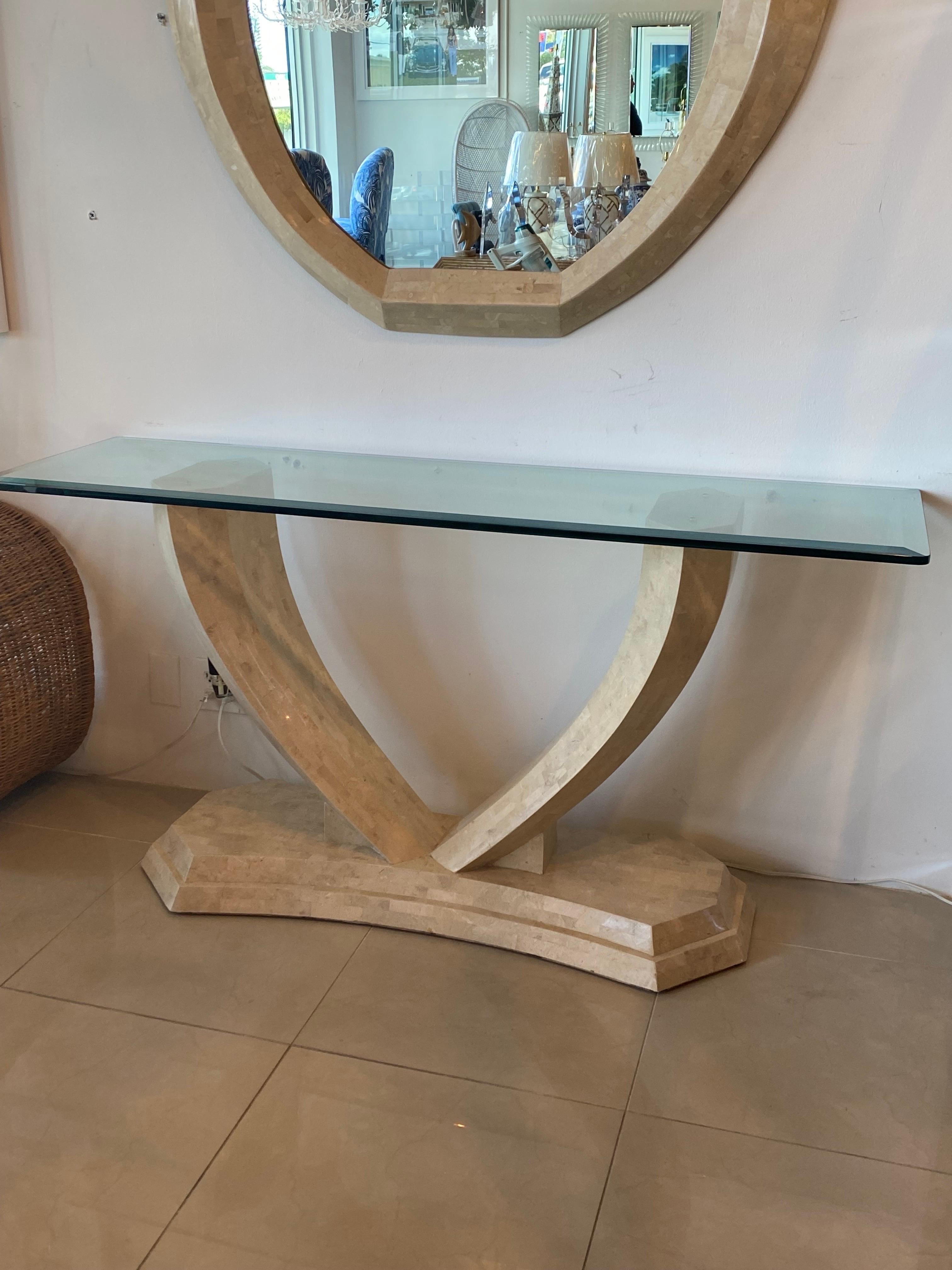 Vintage Maitland Smith Tessellated Stone Console Table & Wall Mirror 1