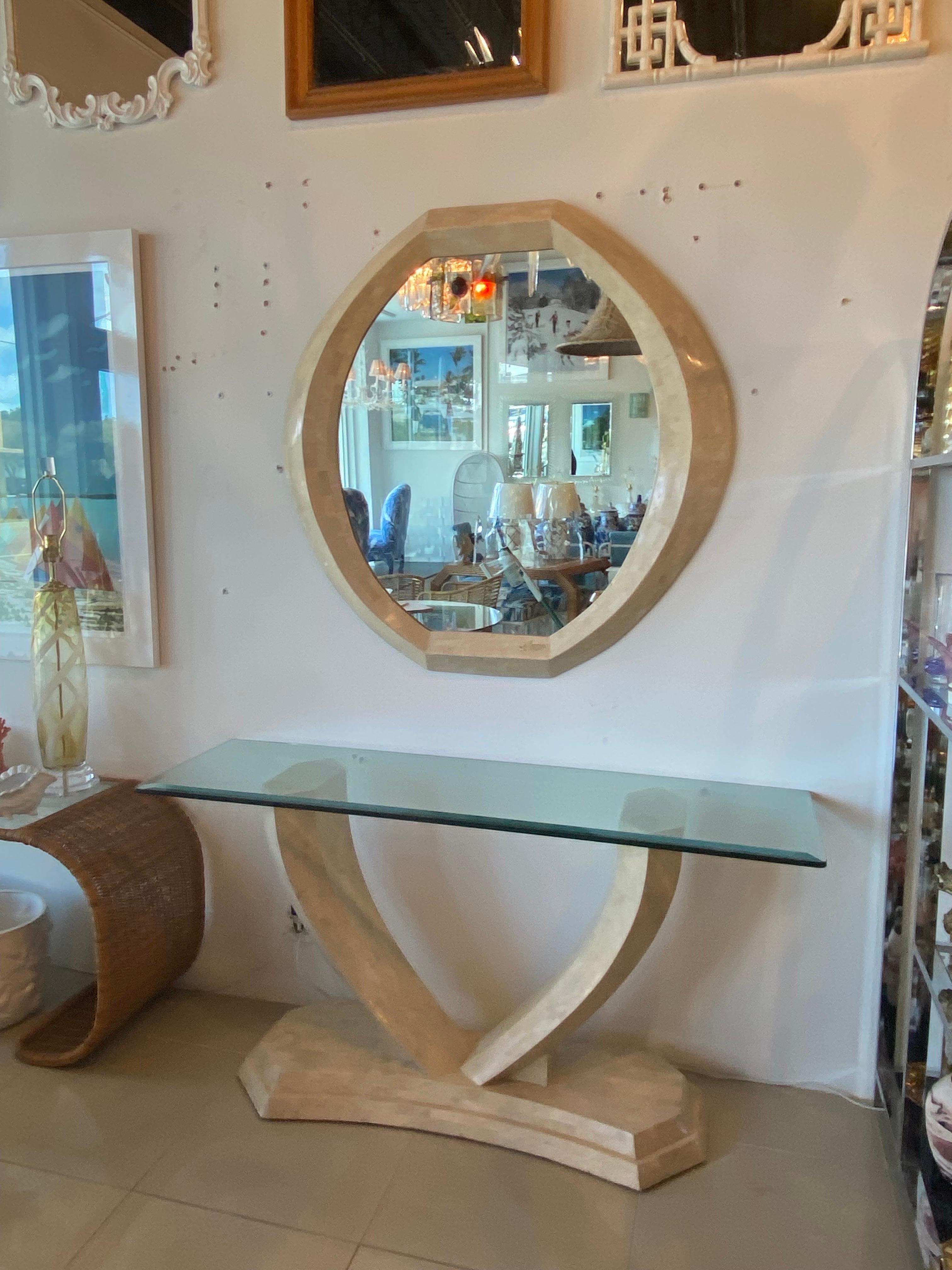 Vintage Maitland Smith Tessellated Stone Console Table & Wall Mirror 2