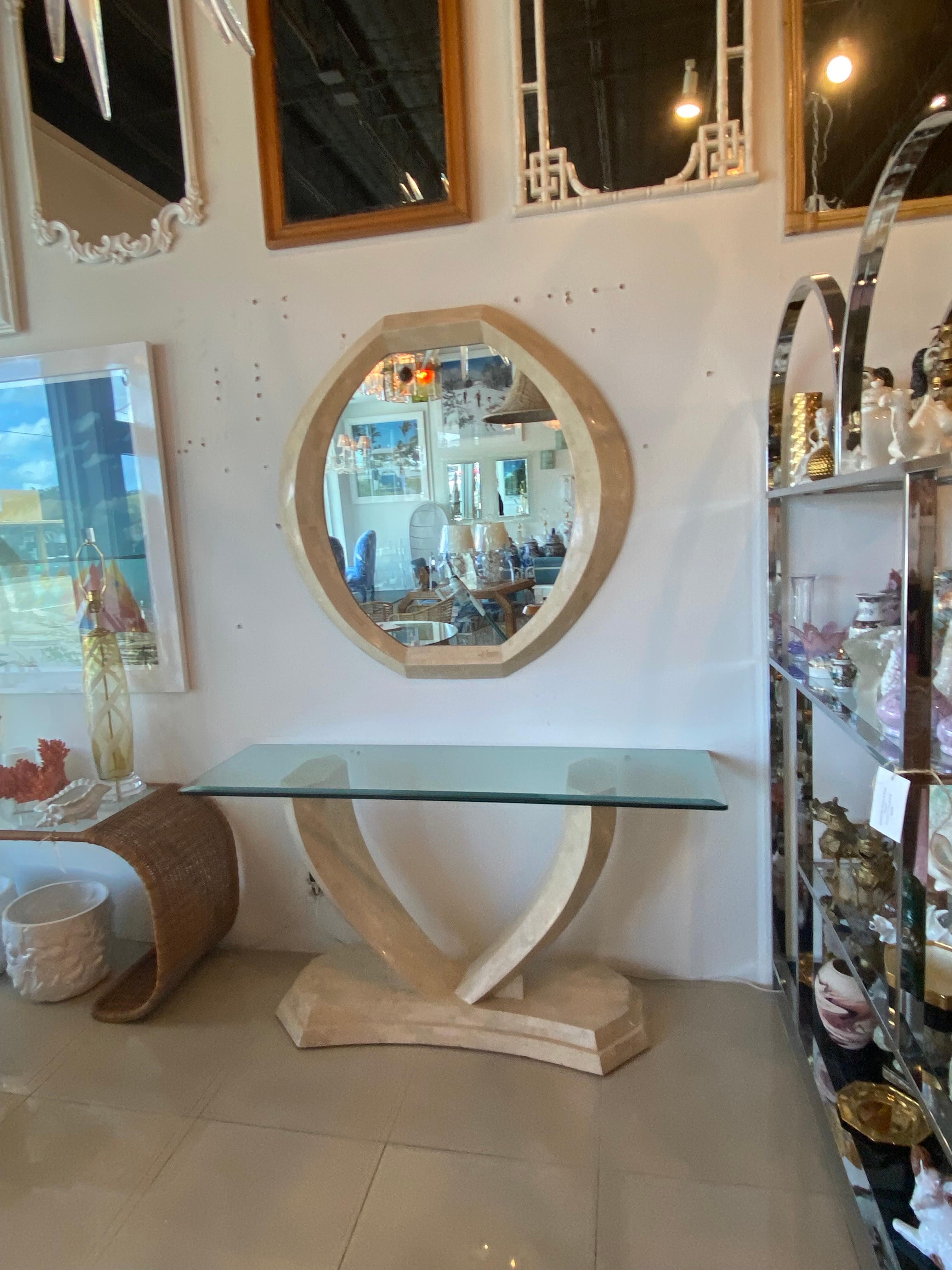 Vintage Maitland Smith Tessellated Stone Console Table & Wall Mirror 3