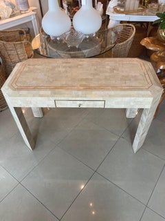 Vintage Tessellated Stone Marble & Inlay Brass Desk Style of Maitland Smith
