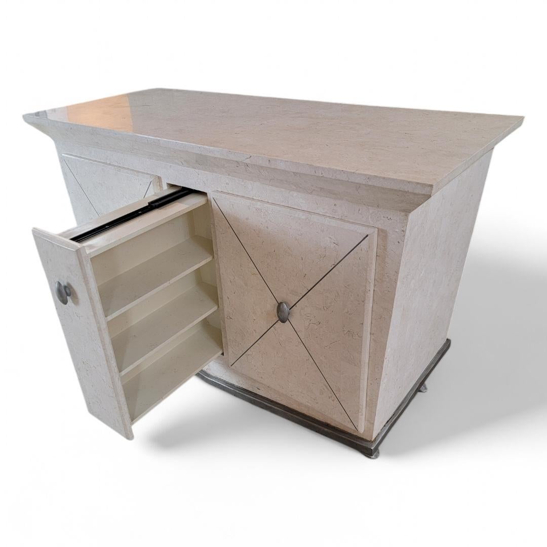Vintage Tessellated Stone Wrapped 2 Door W/ Pull Out Shelf Drawer Credenza For Sale 1