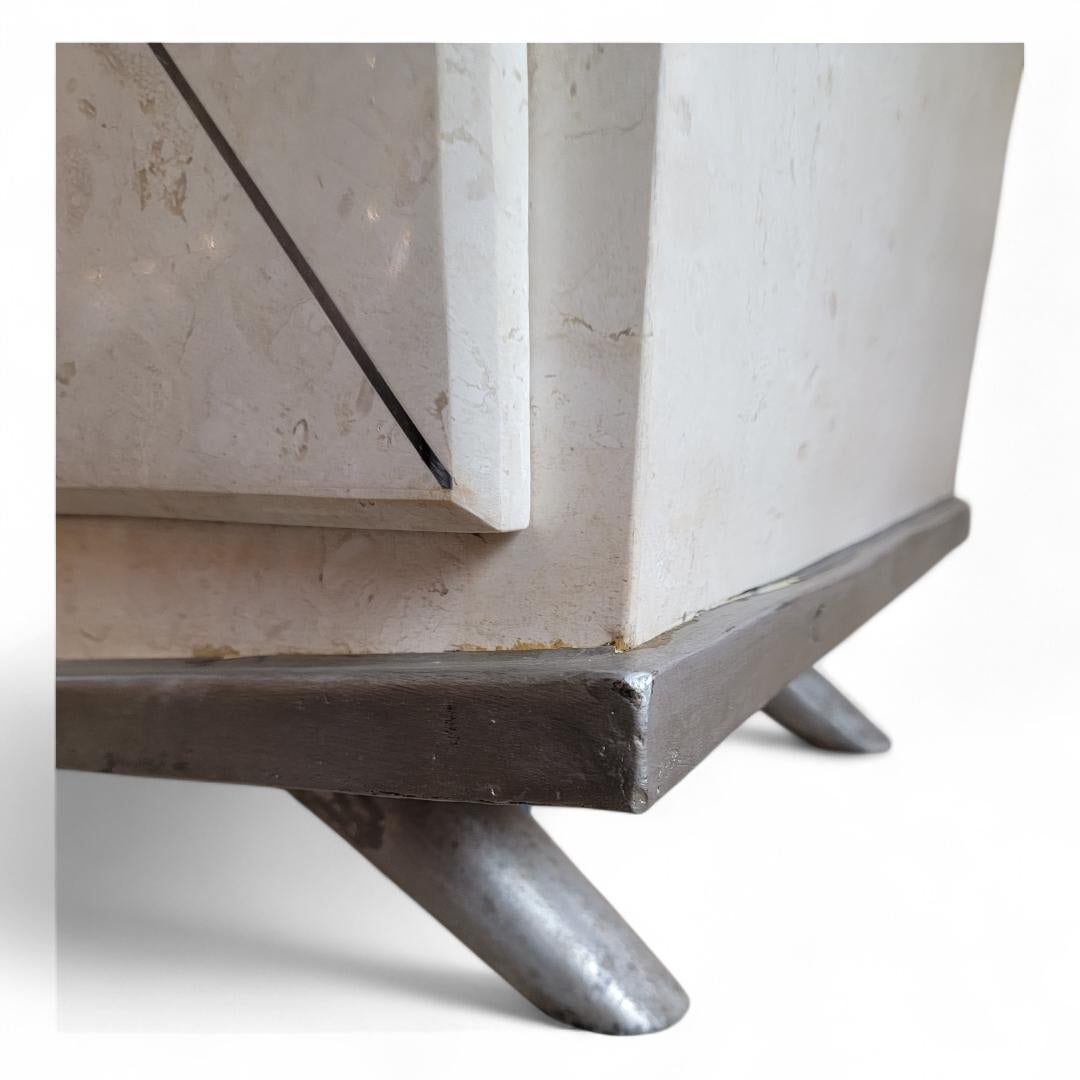 Vintage Tessellated Stone Wrapped 2 Door W/ Pull Out Shelf Drawer Credenza For Sale 2
