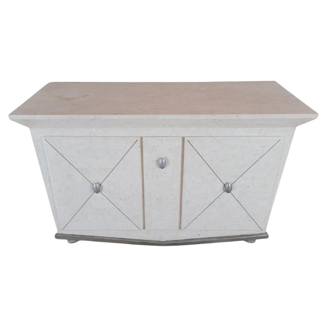 Vintage Tessellated Stone Wrapped 2 Tür W / Pull Out Regal Schublade Credenza
