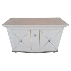 Vintage Tessellated Stone Wrapped 2 Door W/ Pull Out Shelf Drawer Credenza
