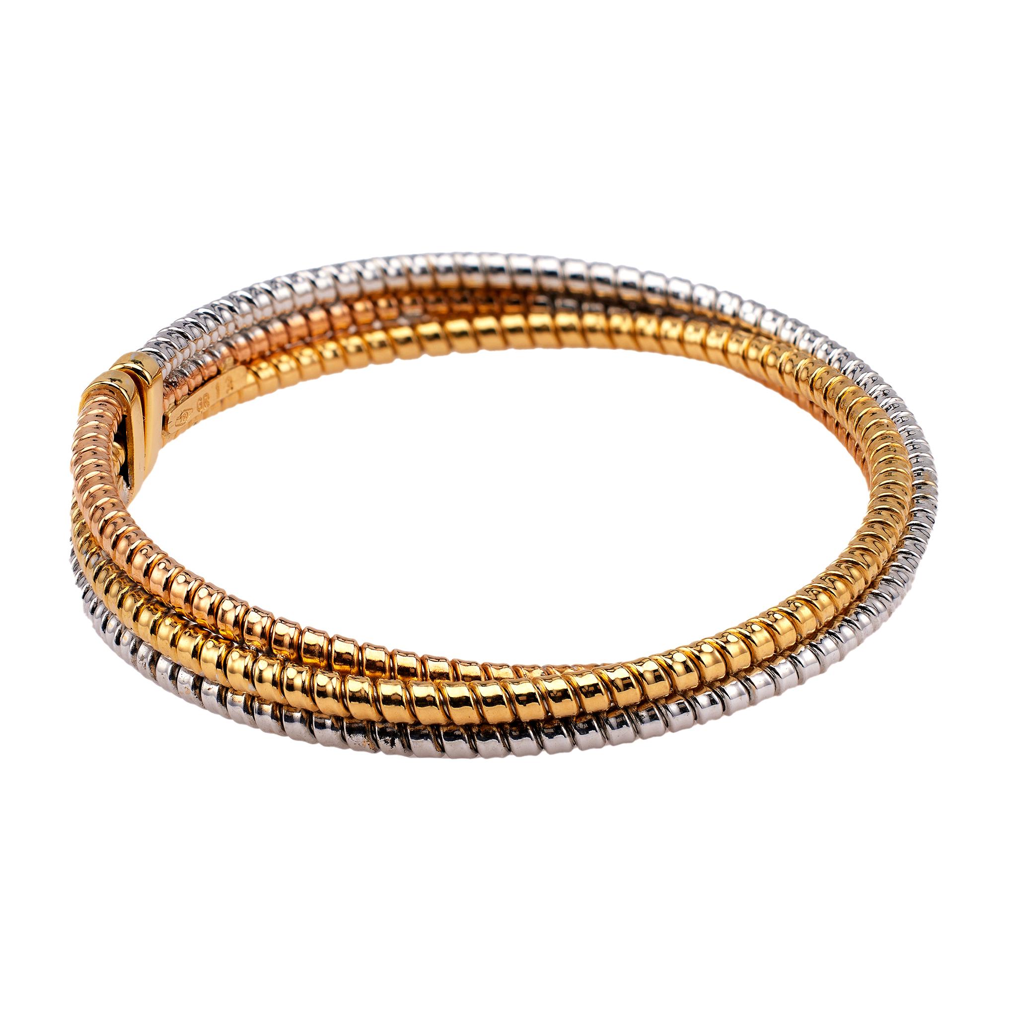 Women's or Men's Vintage Tessitore Italy 18k Tri Tone Gold Tubogas Bangle Bracelet