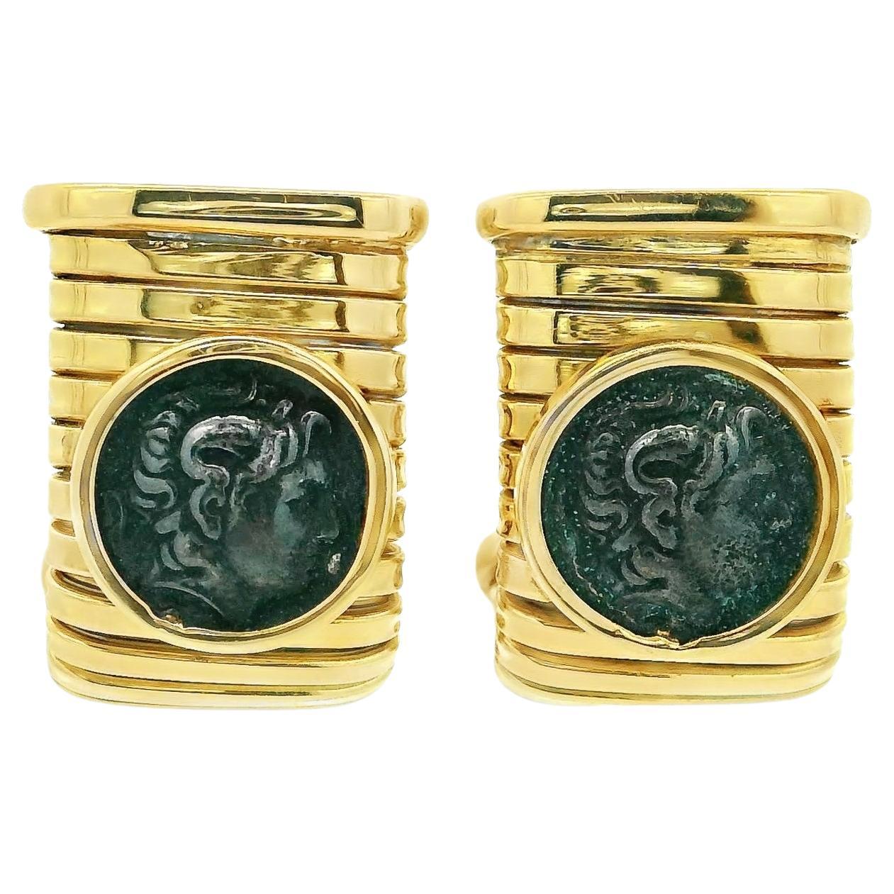 Vintage Tessitore TuboGas Coin and 18K Gold Earrings