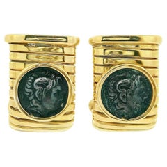 Vintage Tessitore TuboGas Coin and 18K Gold Earrings
