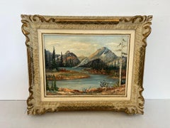 Vintage Teton Mountains Scenic Landscape Framed 1971 painting by F.D. Lessley.