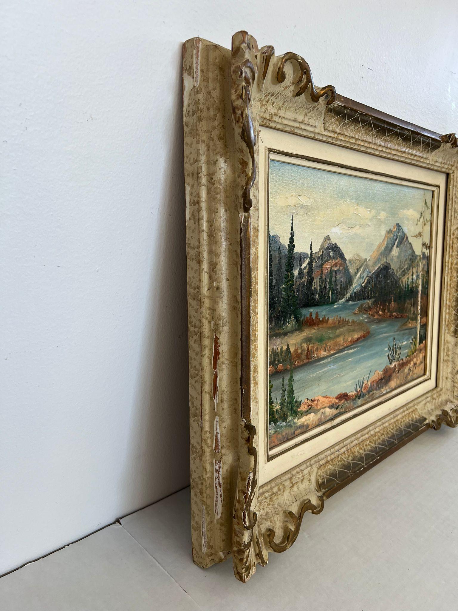Vintage Teton Mountains Scenic Landscape Framed 1971 painting by F.D. Lessley. In Good Condition For Sale In Seattle, WA