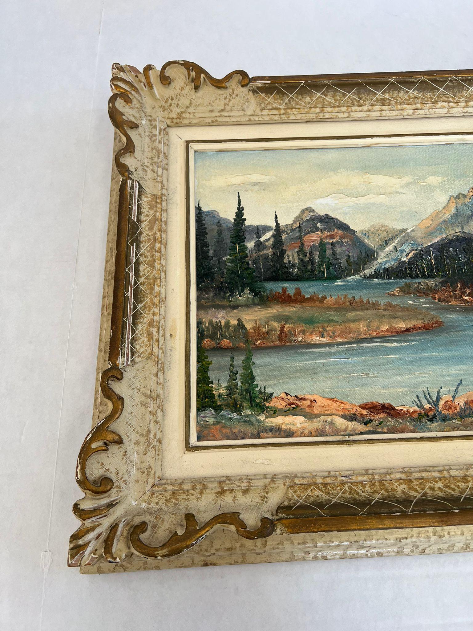 Vintage Teton Mountains Scenic Landscape Framed 1971 painting by F.D. Lessley. For Sale 1