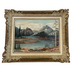 Vintage Teton Mountains Scenic Landscape Framed 1971 painting by F.D. Lessley.