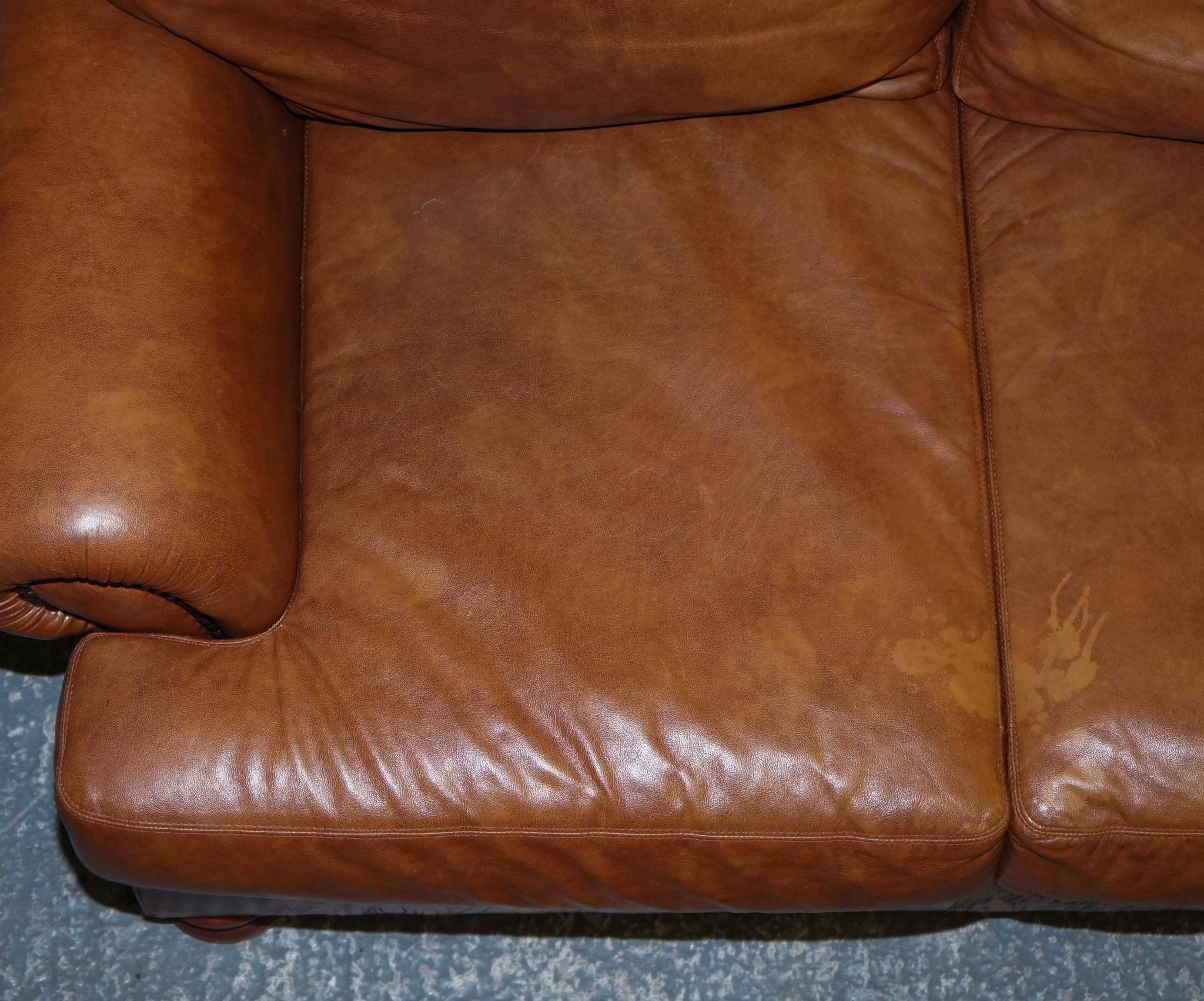 Vintage Tetrad Cordoba Retailed by John Lewis Two Seater Tan Leather Sofa 4