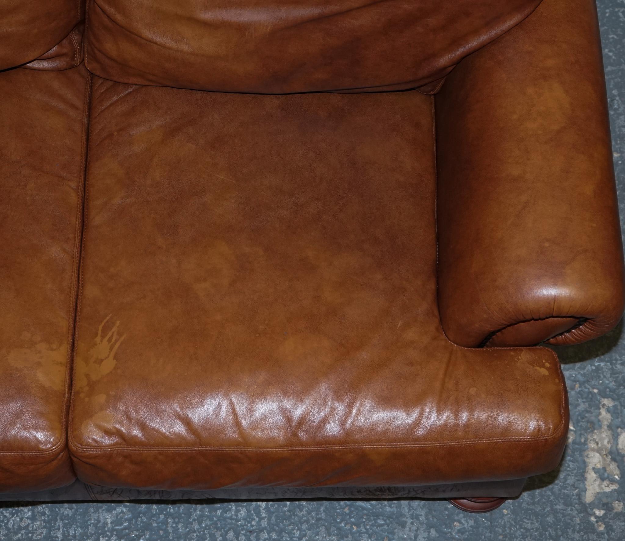Vintage Tetrad Cordoba Retailed by John Lewis Two Seater Tan Leather Sofa 5