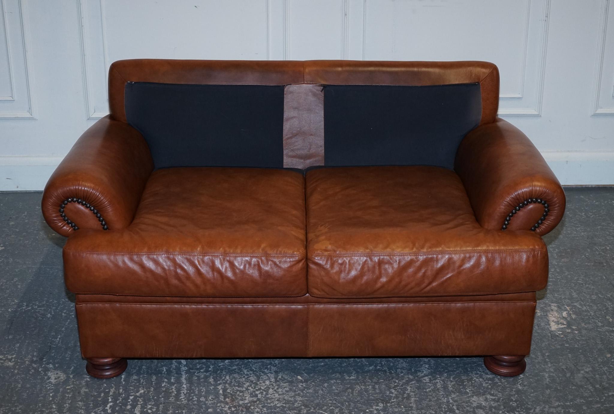 Vintage Tetrad Cordoba Retailed by John Lewis Two Seater Tan Leather Sofa 12