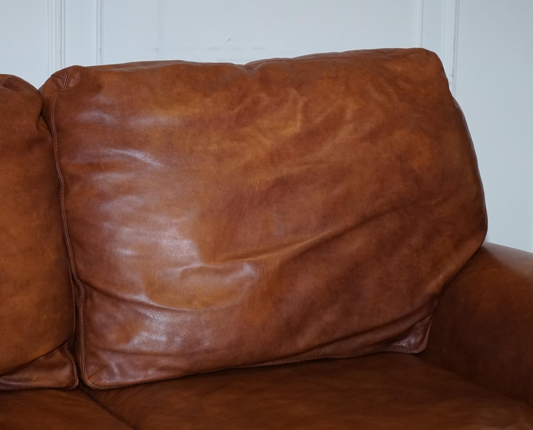 British Vintage Tetrad Cordoba Retailed by John Lewis Two Seater Tan Leather Sofa