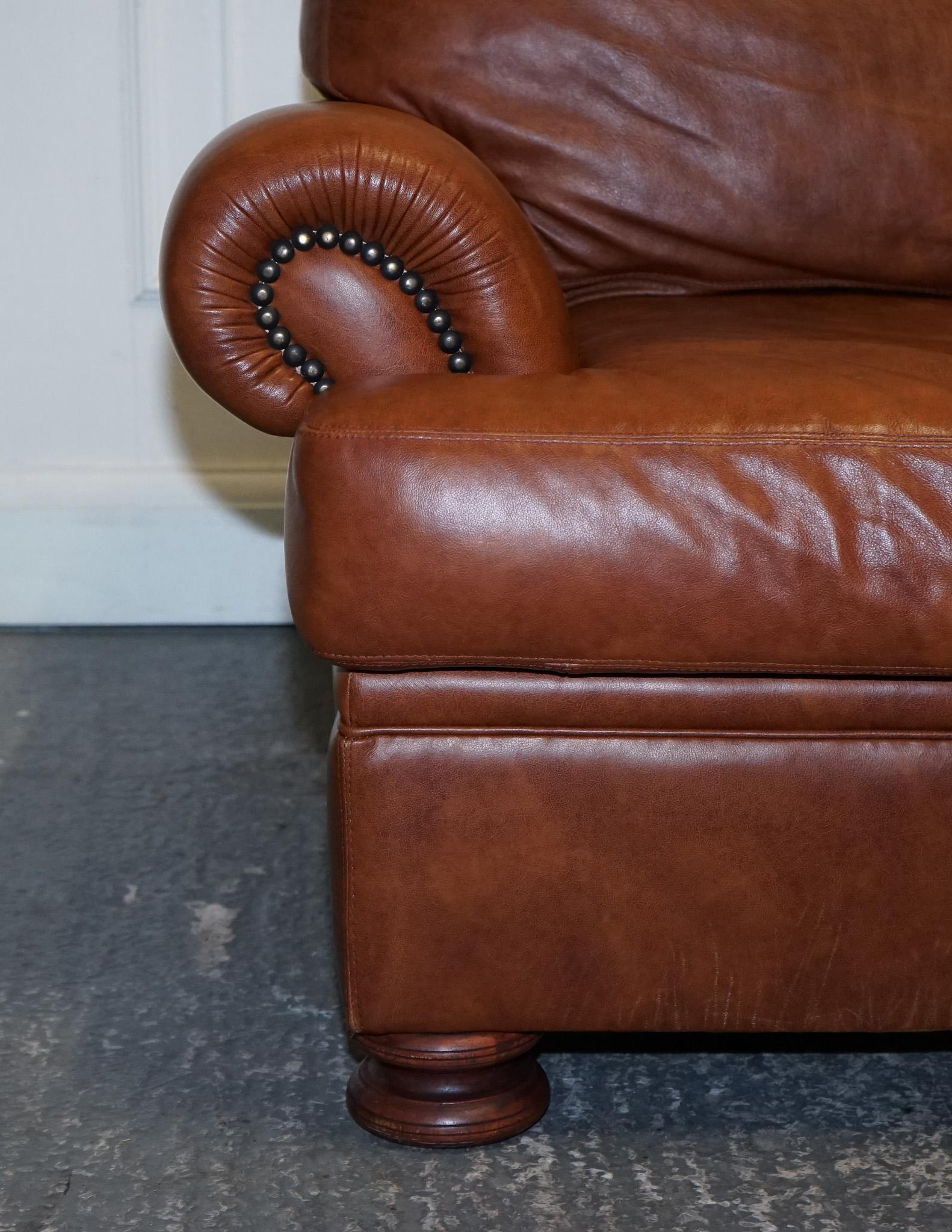 Hand-Crafted Vintage Tetrad Cordoba Retailed by John Lewis Two Seater Tan Leather Sofa
