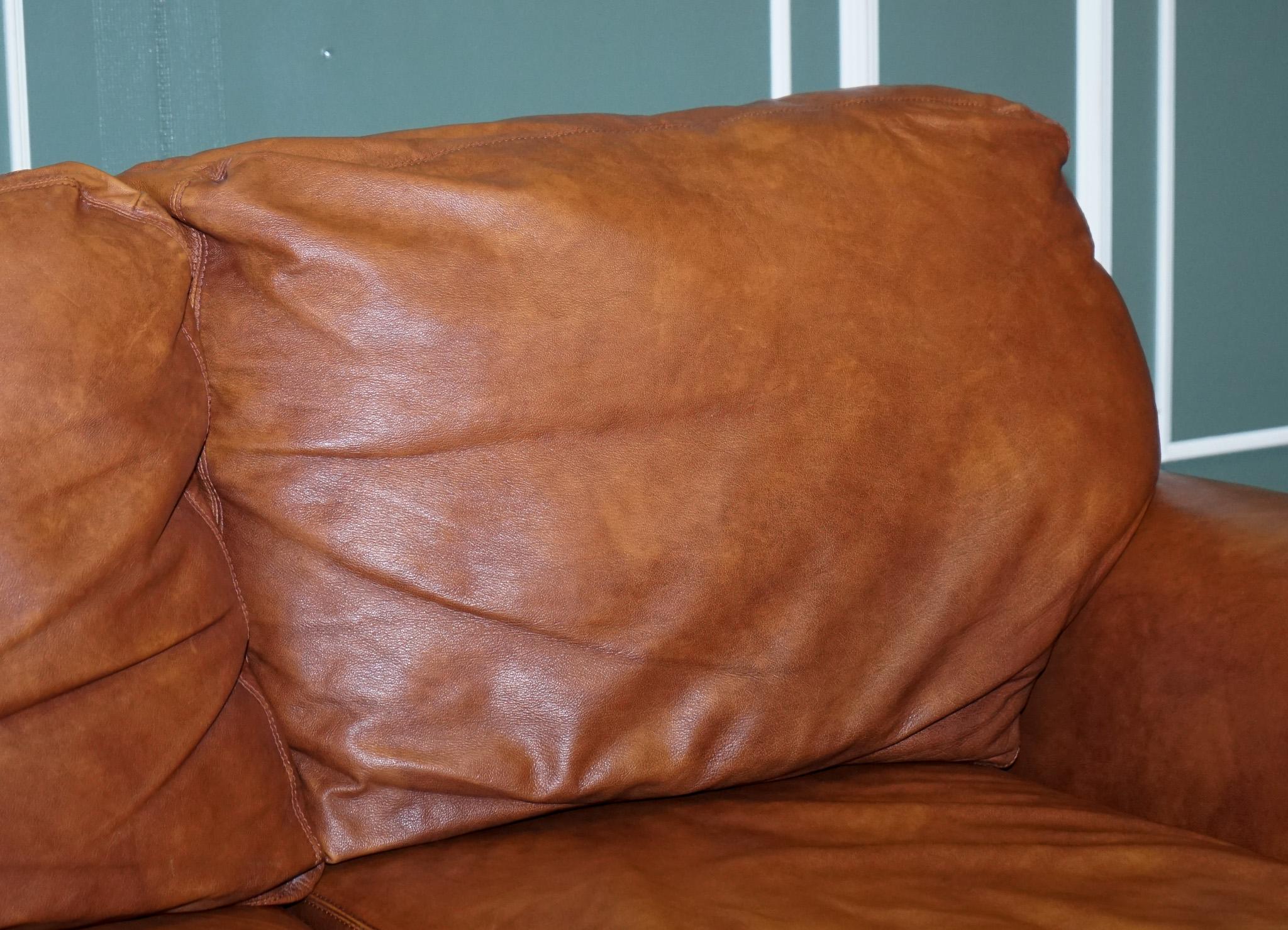 Hand-Crafted Vintage Tetrad Cordoba Retailed by John Lewis Two Seater Tan Leather Sofa