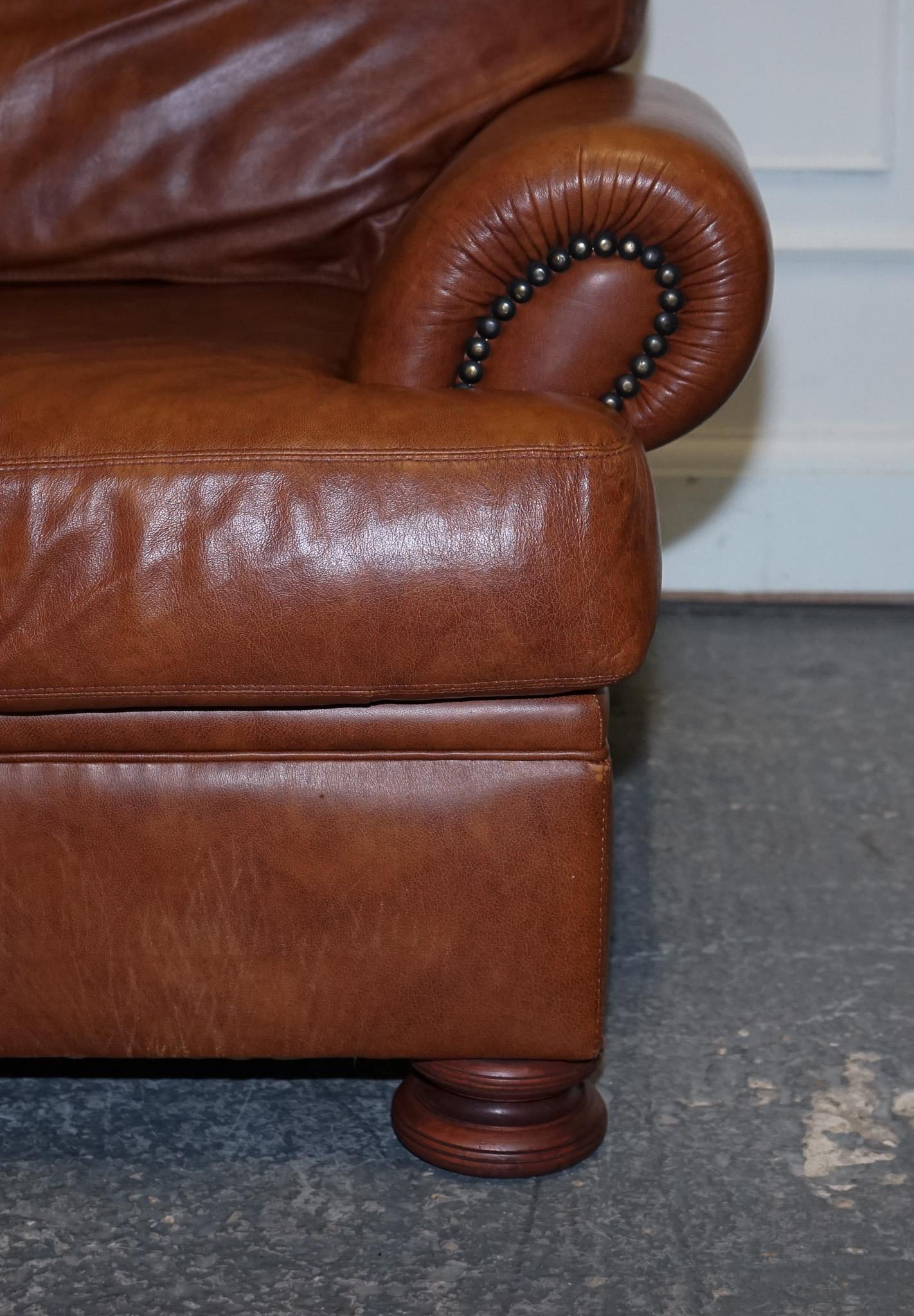 Vintage Tetrad Cordoba Retailed by John Lewis Two Seater Tan Leather Sofa In Good Condition In Pulborough, GB