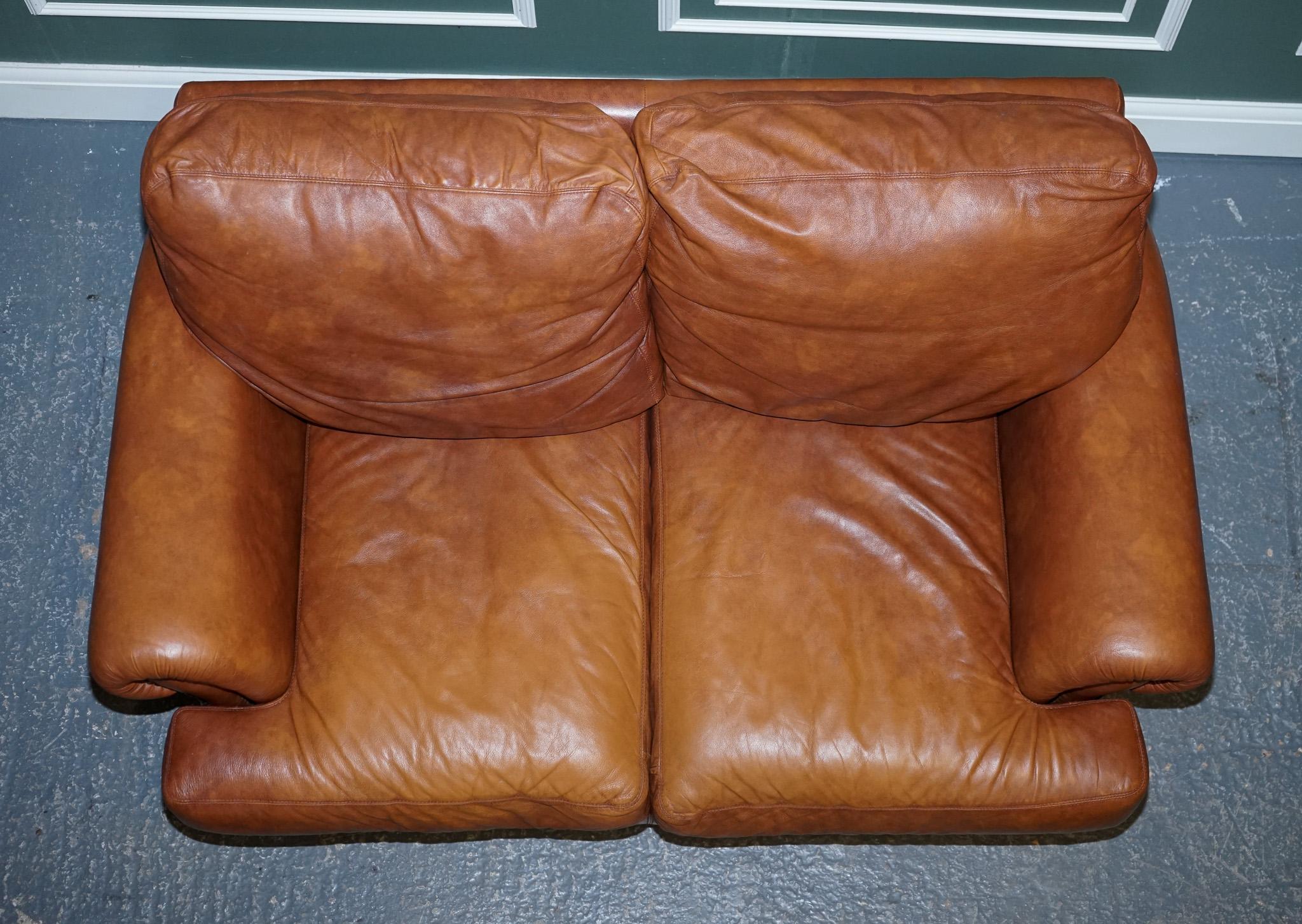 Vintage Tetrad Cordoba Retailed by John Lewis Two Seater Tan Leather Sofa In Good Condition In Pulborough, GB