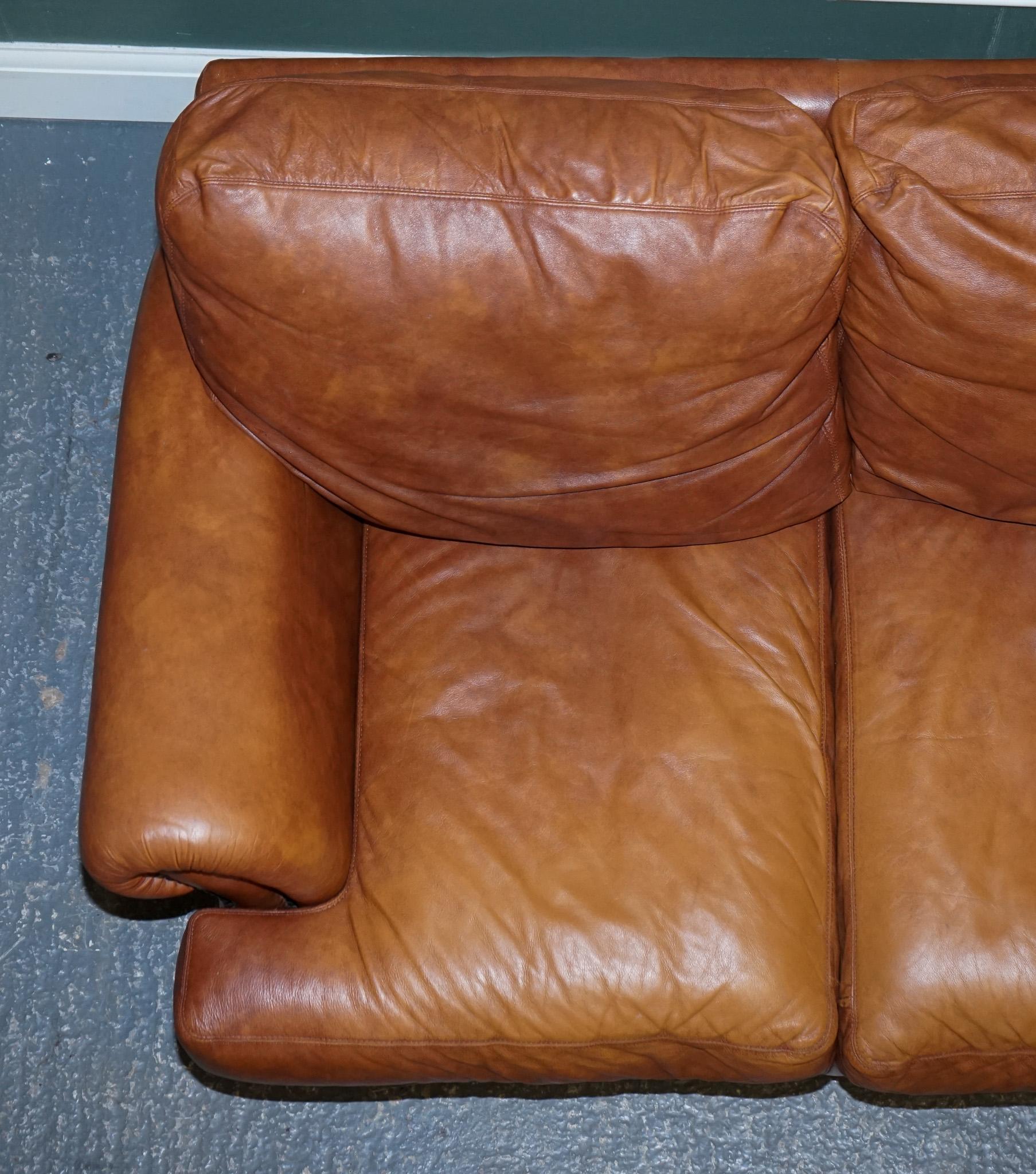 20th Century Vintage Tetrad Cordoba Retailed by John Lewis Two Seater Tan Leather Sofa