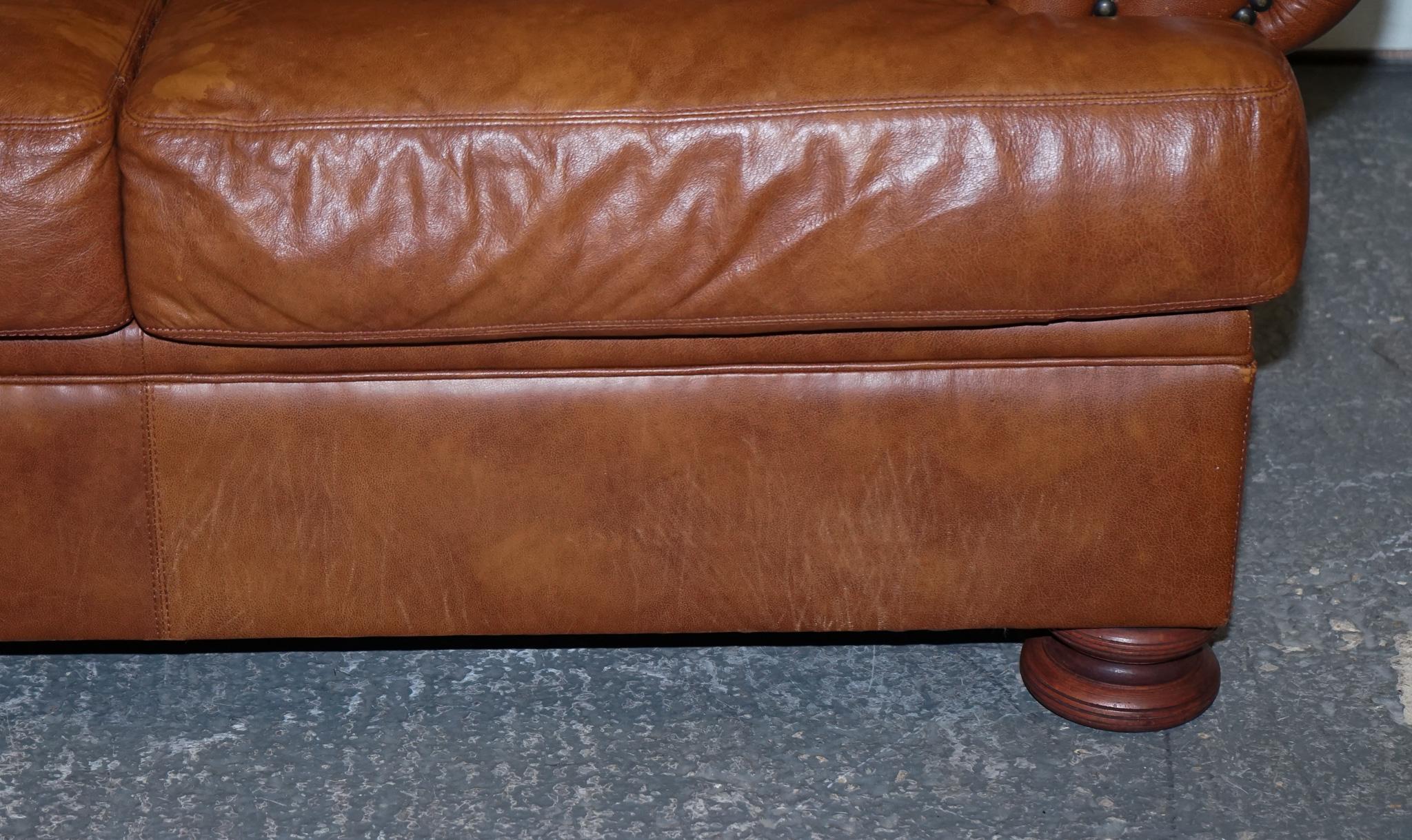 Brass Vintage Tetrad Cordoba Retailed by John Lewis Two Seater Tan Leather Sofa