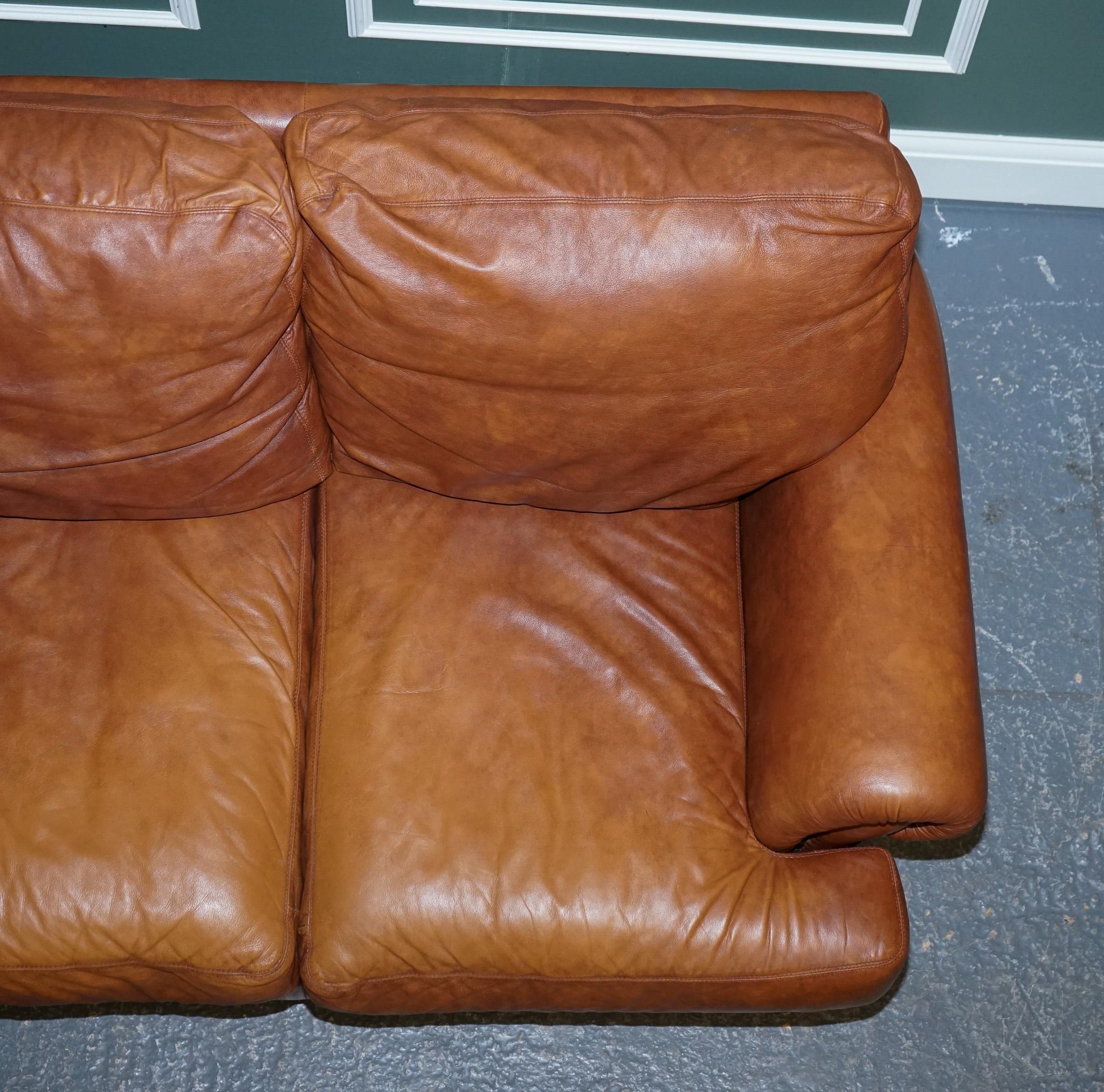 Brass Vintage Tetrad Cordoba Retailed by John Lewis Two Seater Tan Leather Sofa