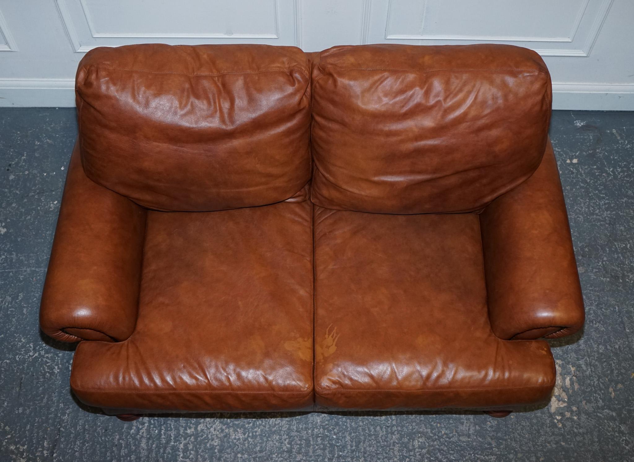 Vintage Tetrad Cordoba Retailed by John Lewis Two Seater Tan Leather Sofa 1