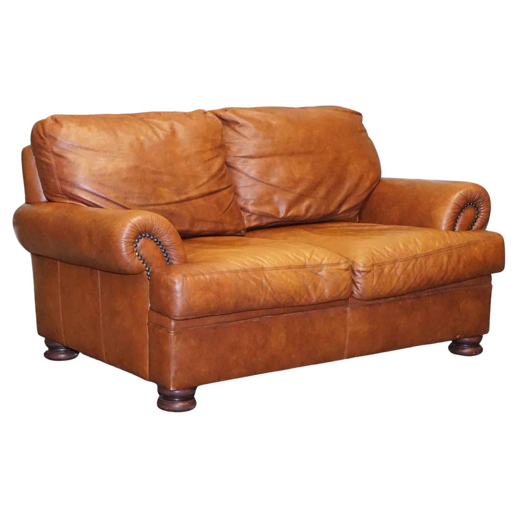 Vintage Tetrad Cordoba Retailed by John Lewis Two Seater Tan Leather Sofa  For Sale at 1stDibs