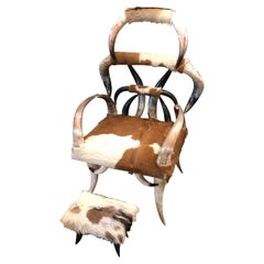 Used Texas Long Horn Rustic Arm Chair and Ottoman, Circa 1960