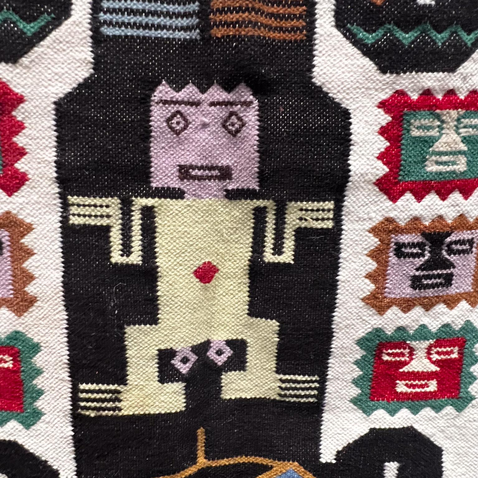 Vintage Textile Wall Art Mexican Mayan Aztec Woven Tapestry In Good Condition In Chula Vista, CA
