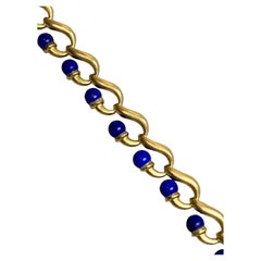 Bracelet Vintage Texturé en Or Jaune 18K Lapis Sphere Curved Link 8" (Bracelet à maillons courbes)