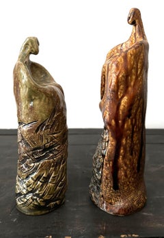 Vintage Textured Ceramic Abstract Figurative Sculptures - Set of Two