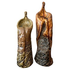 Vintage Textured Ceramic Abstract Figurative Sculptures - Set of Two