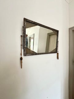 Vintage textured frame mirror, geometric octagonal glass. France, early 20th C