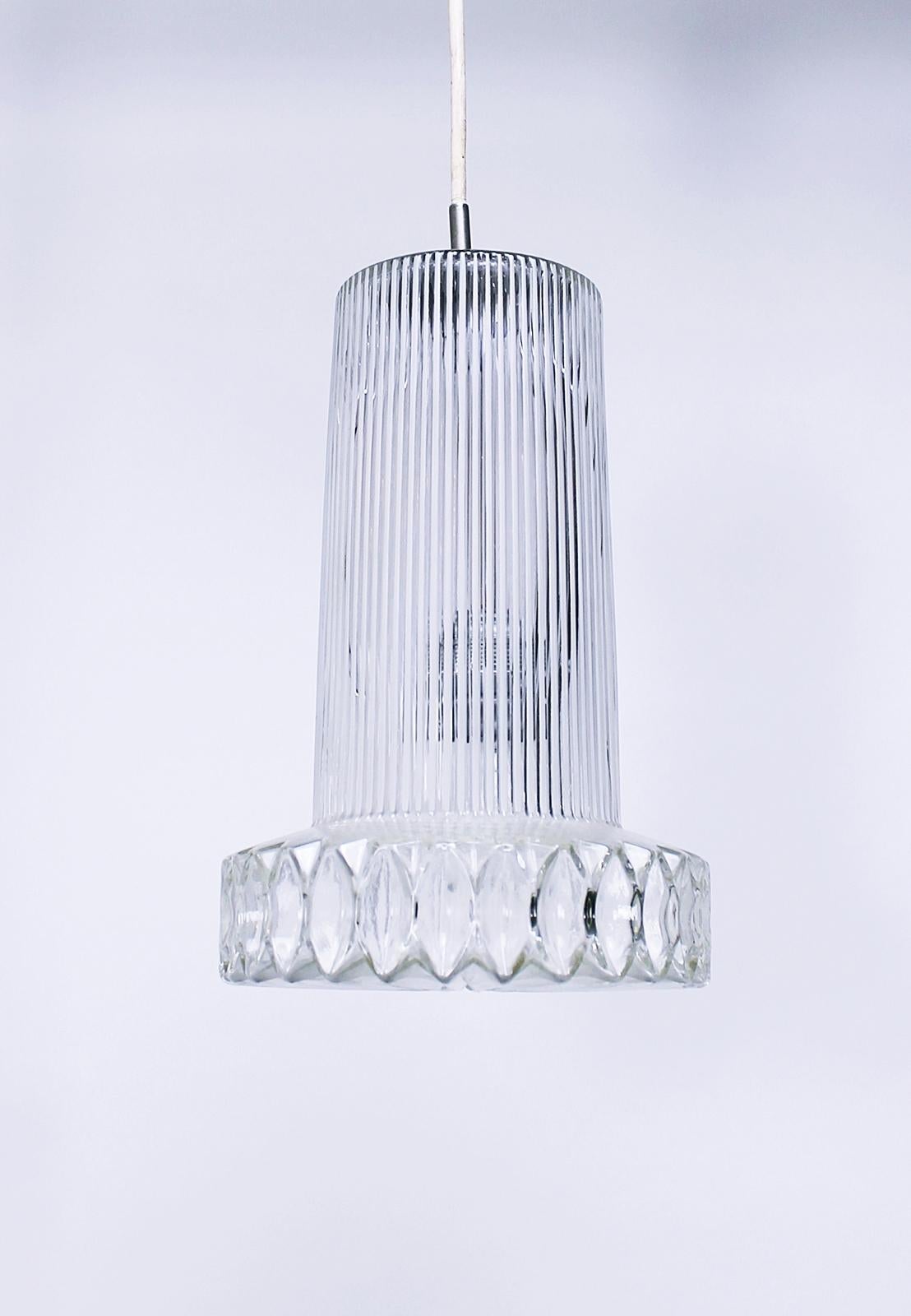 Mid-Century Modern Vintage Textured Glass Pendant Lamp Germany, 1950s For Sale