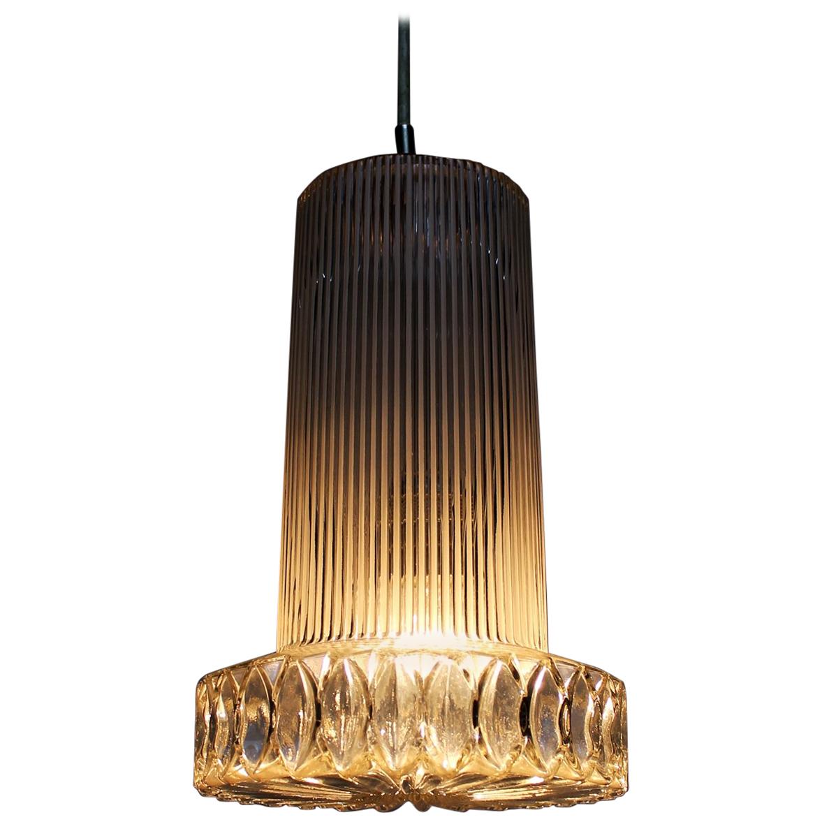 Vintage Textured Glass Pendant Lamp Germany, 1950s For Sale