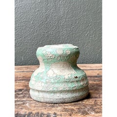 Vintage Textured Green Ceramic Vase